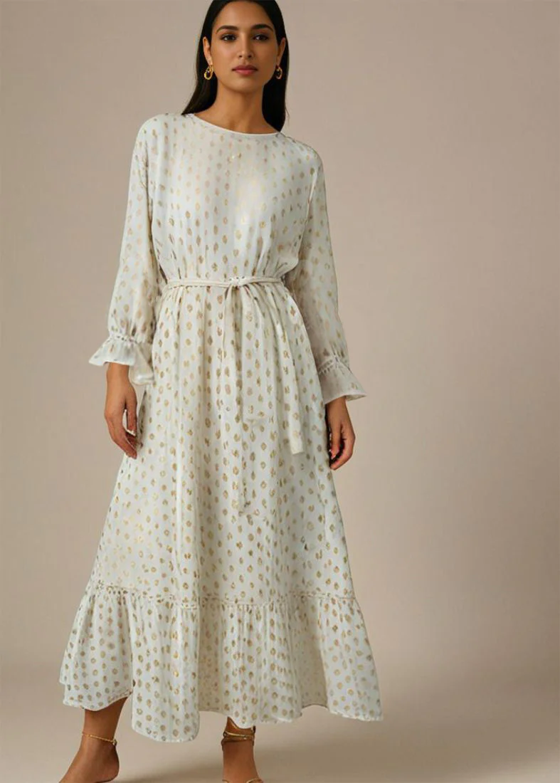 White Chic Maxi Dress with Belt - Image 2