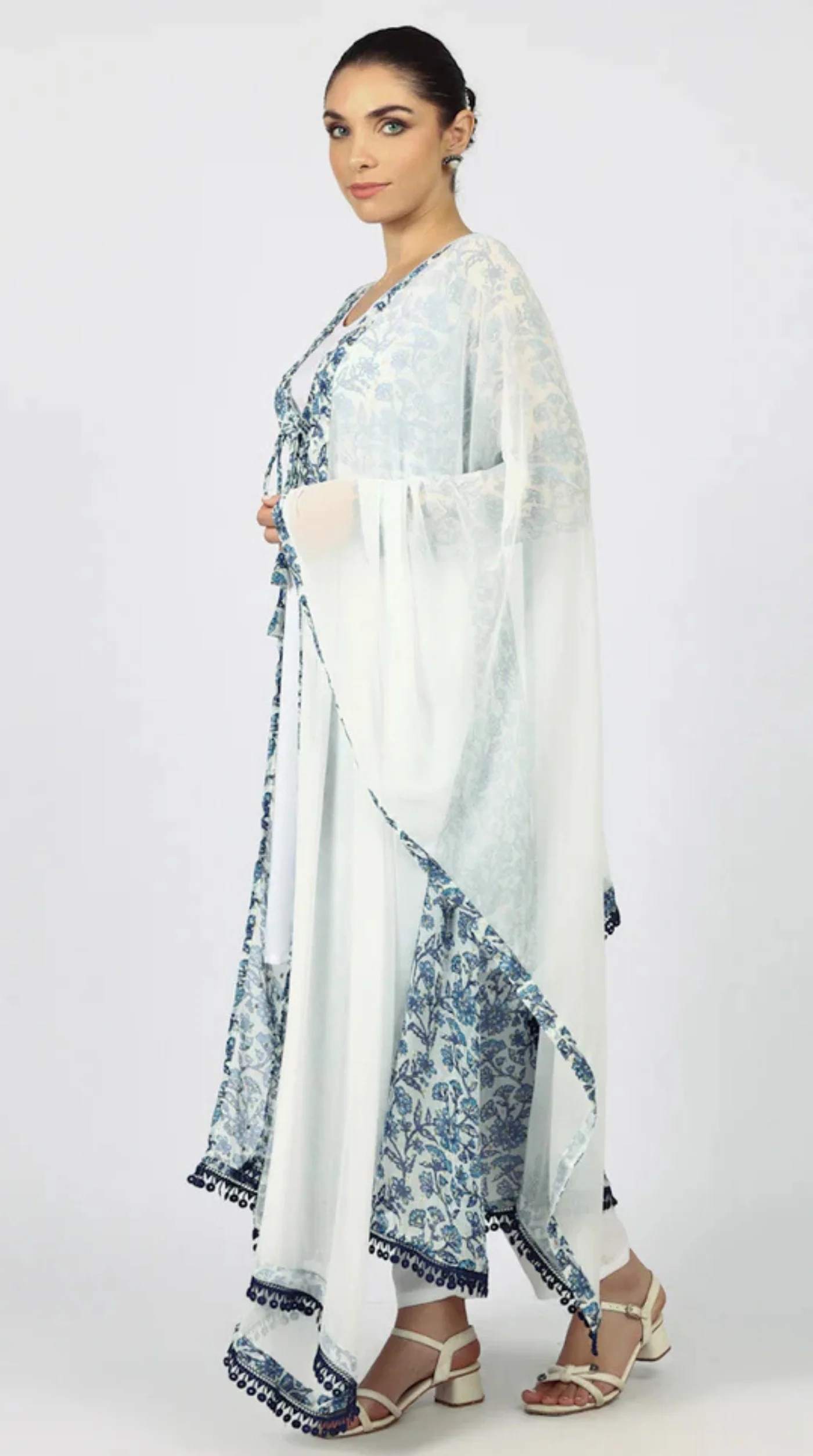 White Chiffion Printed Jacket Style Suit Set - Image 2