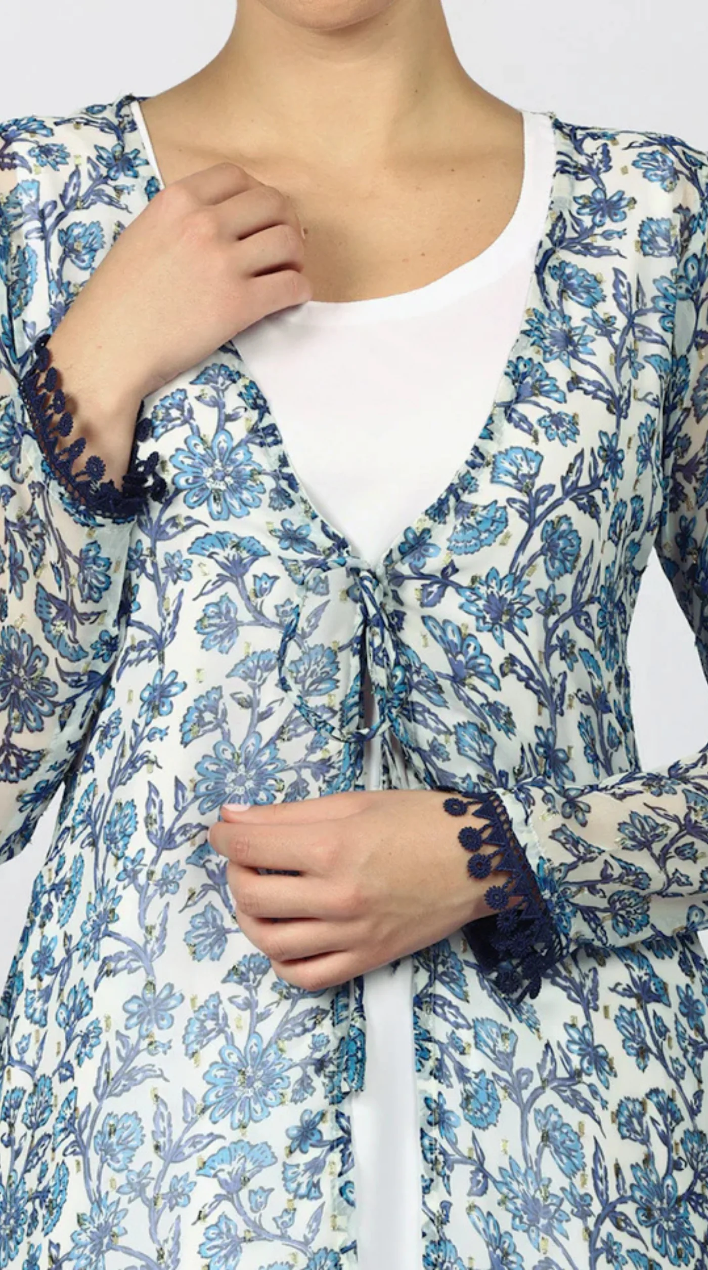 White Chiffion Printed Jacket Style Suit Set - Image 5