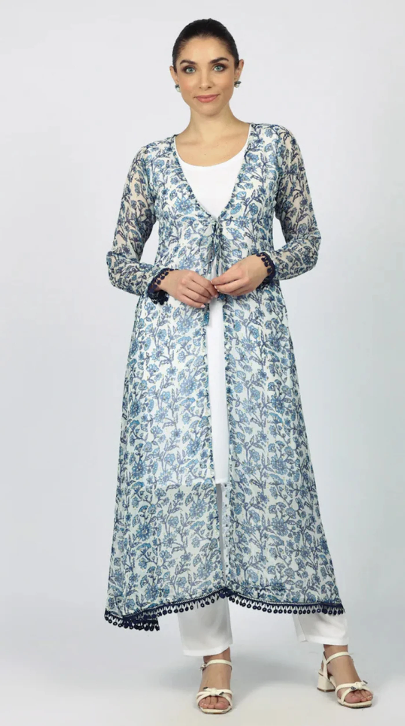 White Chiffion Printed Jacket Style Suit Set - Image 7
