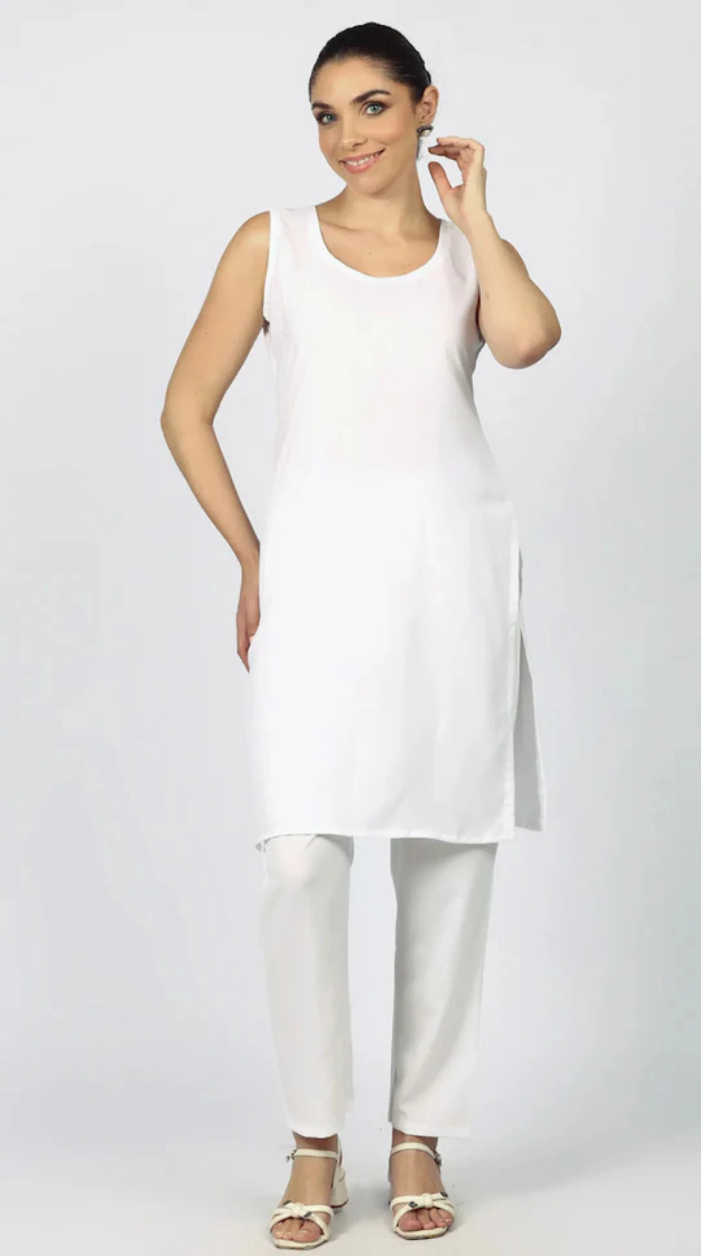 White Chiffion Printed Jacket Style Suit Set - Image 8