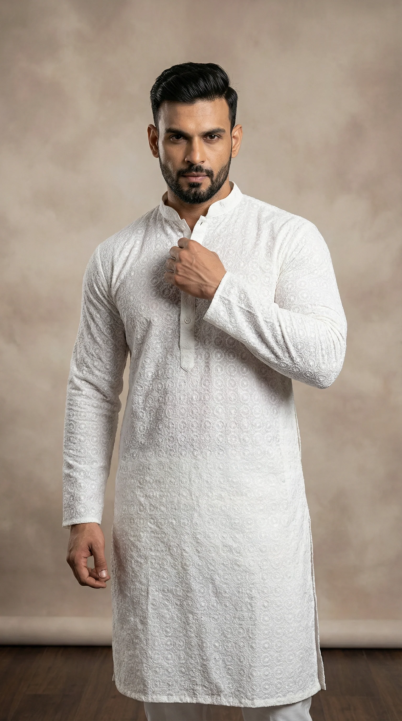 White Chikankari Kurta Churidaar Set - Image 2