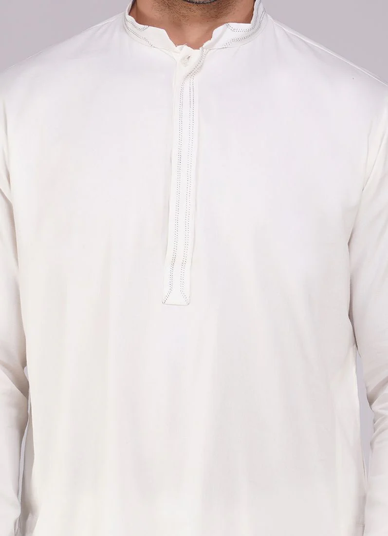 Off White Cotton Kurta Set - Image 5