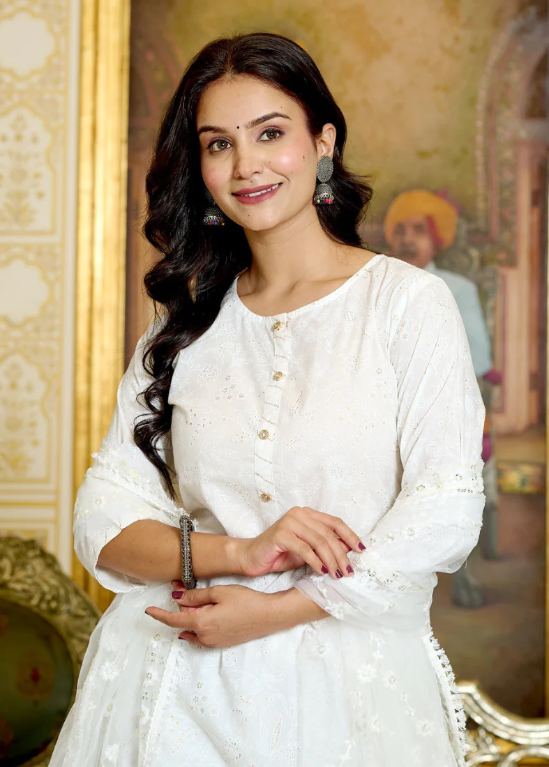 White Cotton Suit Set - Image 3