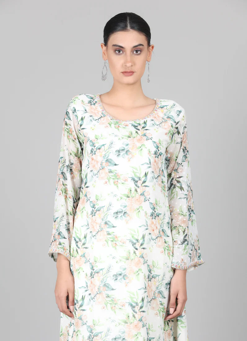 White Georgette Dobby A-line Suit Set - Image 5