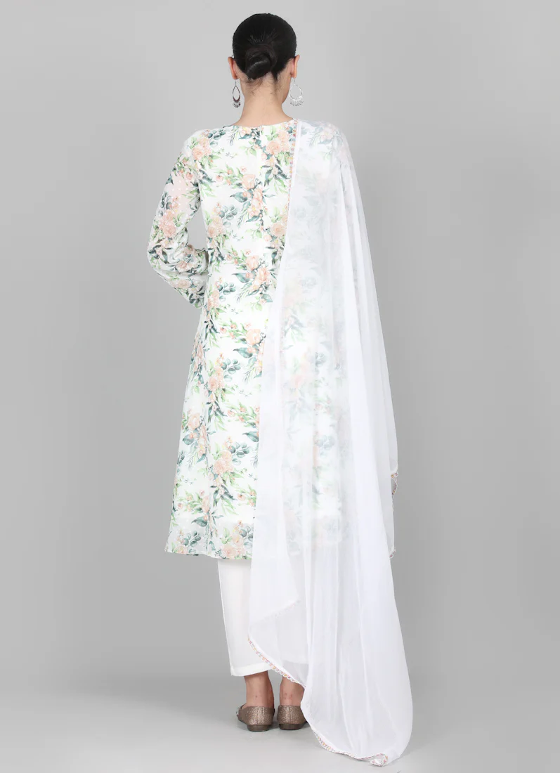 White Georgette Dobby A-line Suit Set - Image 6