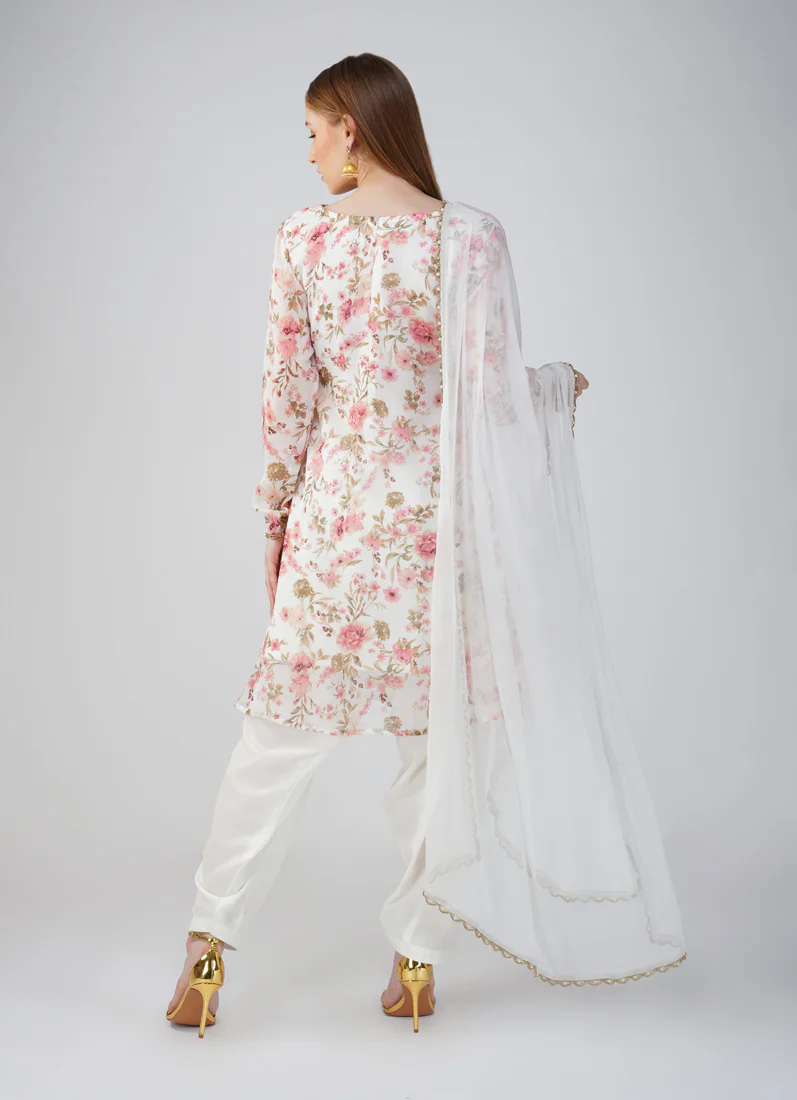 White Georgette printed  Suit Set - Image 5