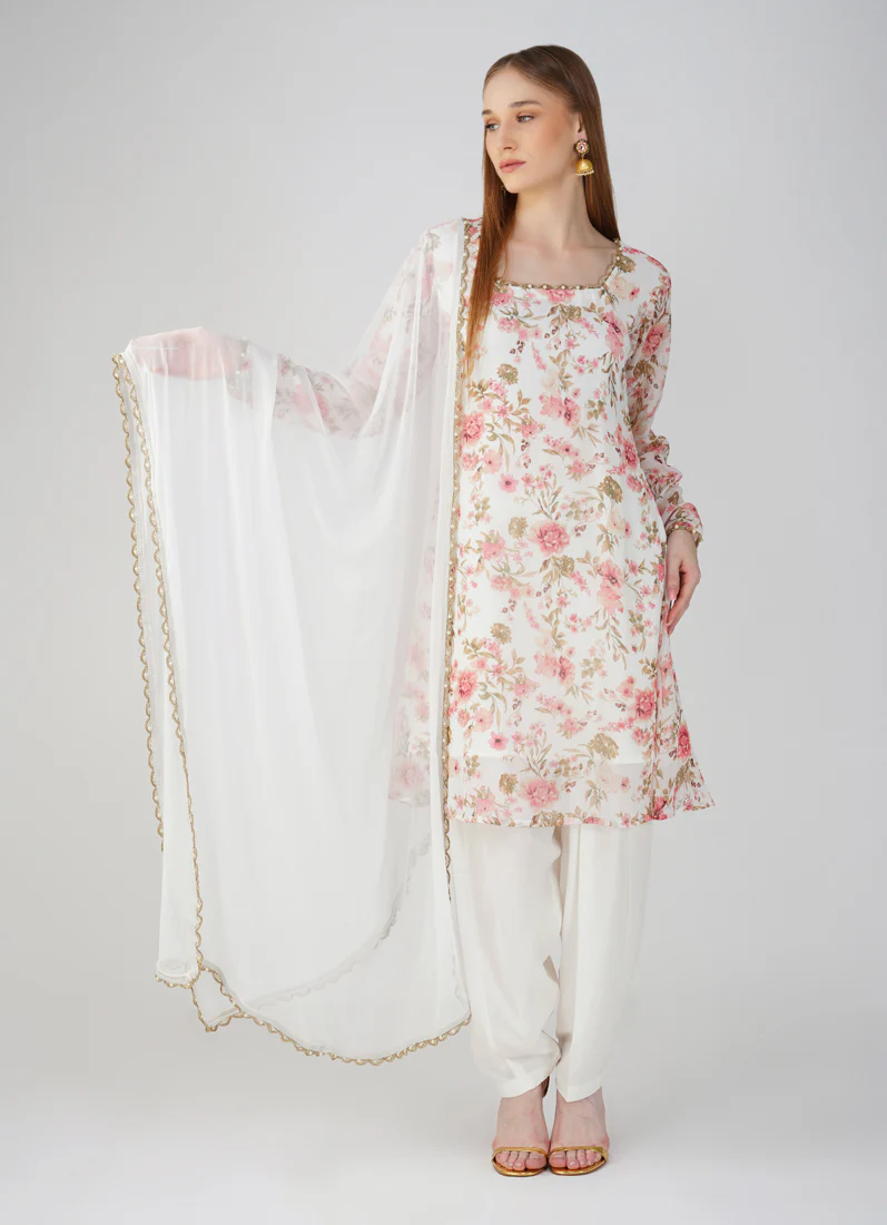 White Georgette printed  Suit Set - Image 6