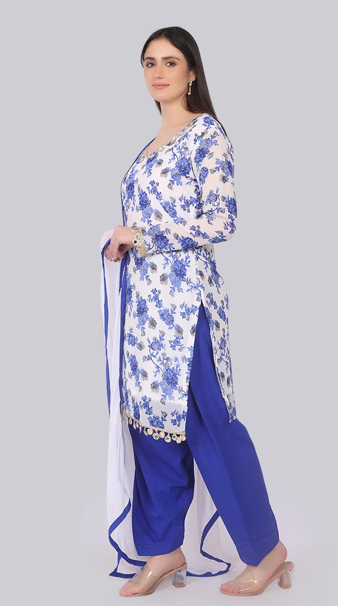 White Georgette Shift Suit Set - Image 2