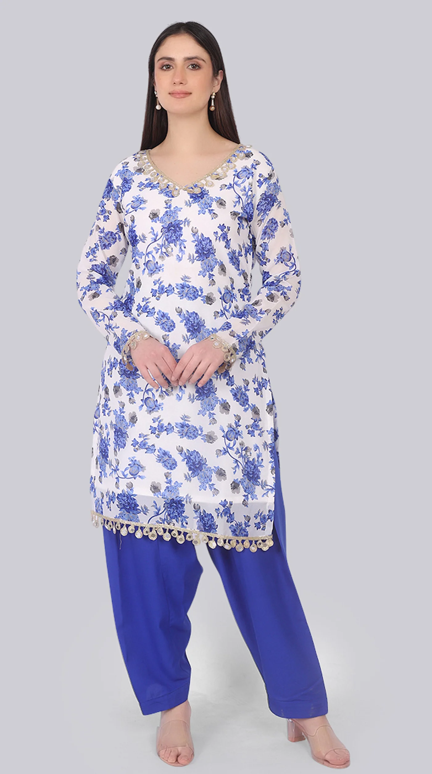 White Georgette Shift Suit Set - Image 5