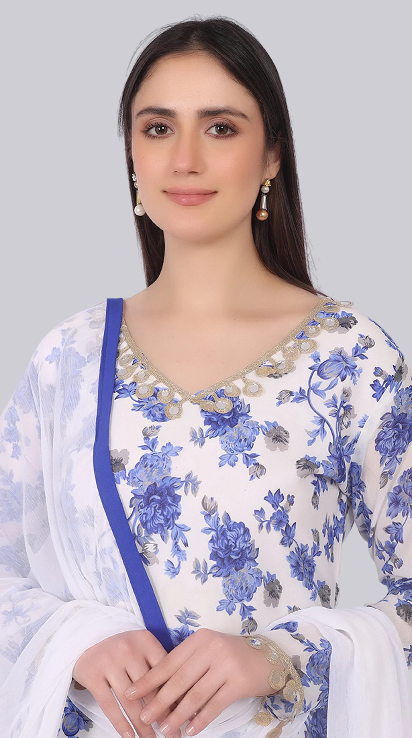 White Georgette Shift Suit Set - Image 6