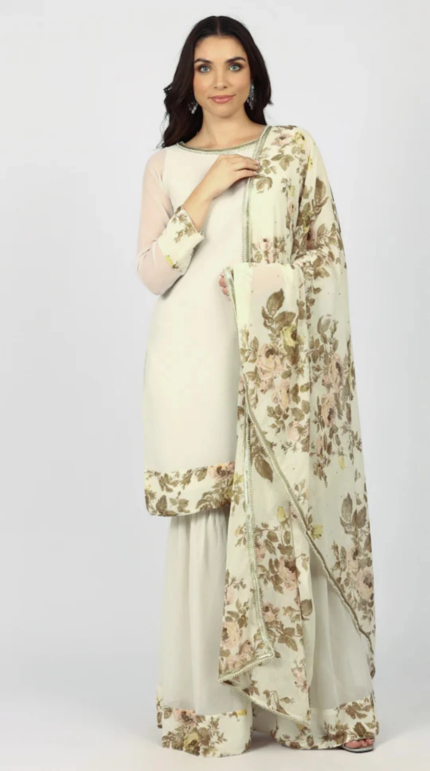White Georgette Stone Work Suit Set - Image 2