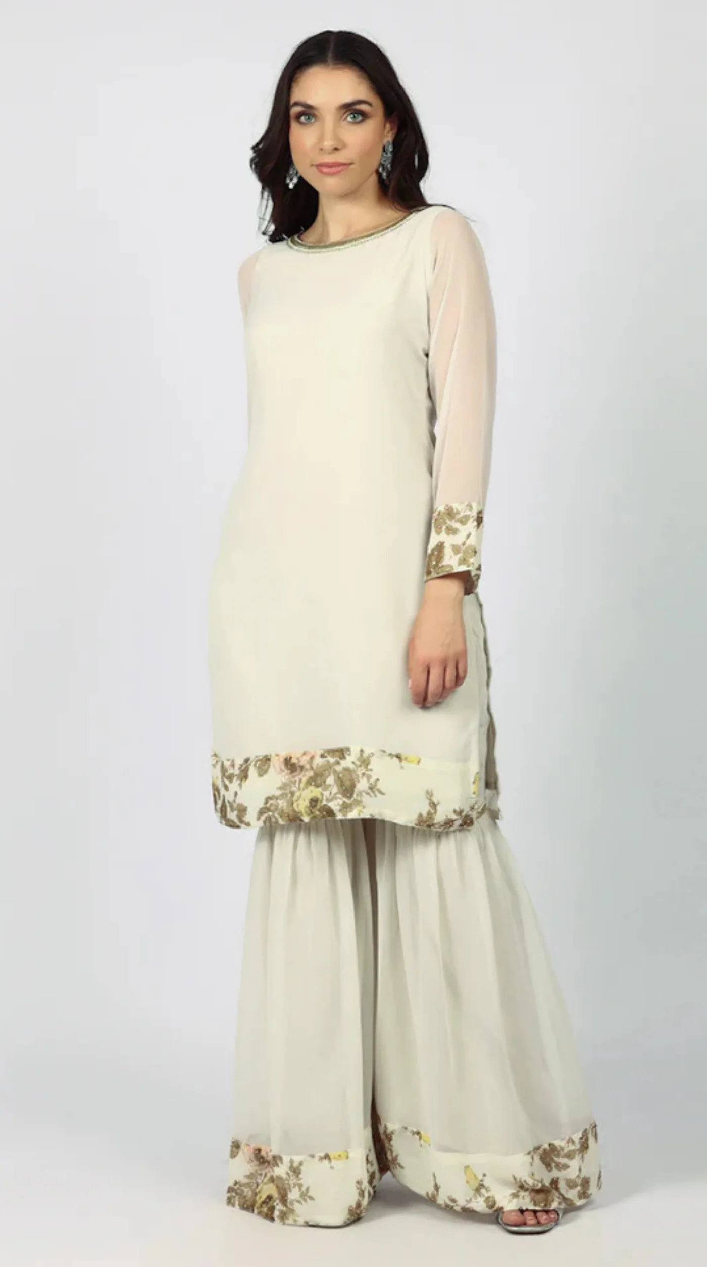 White Georgette Stone Work Suit Set - Image 5