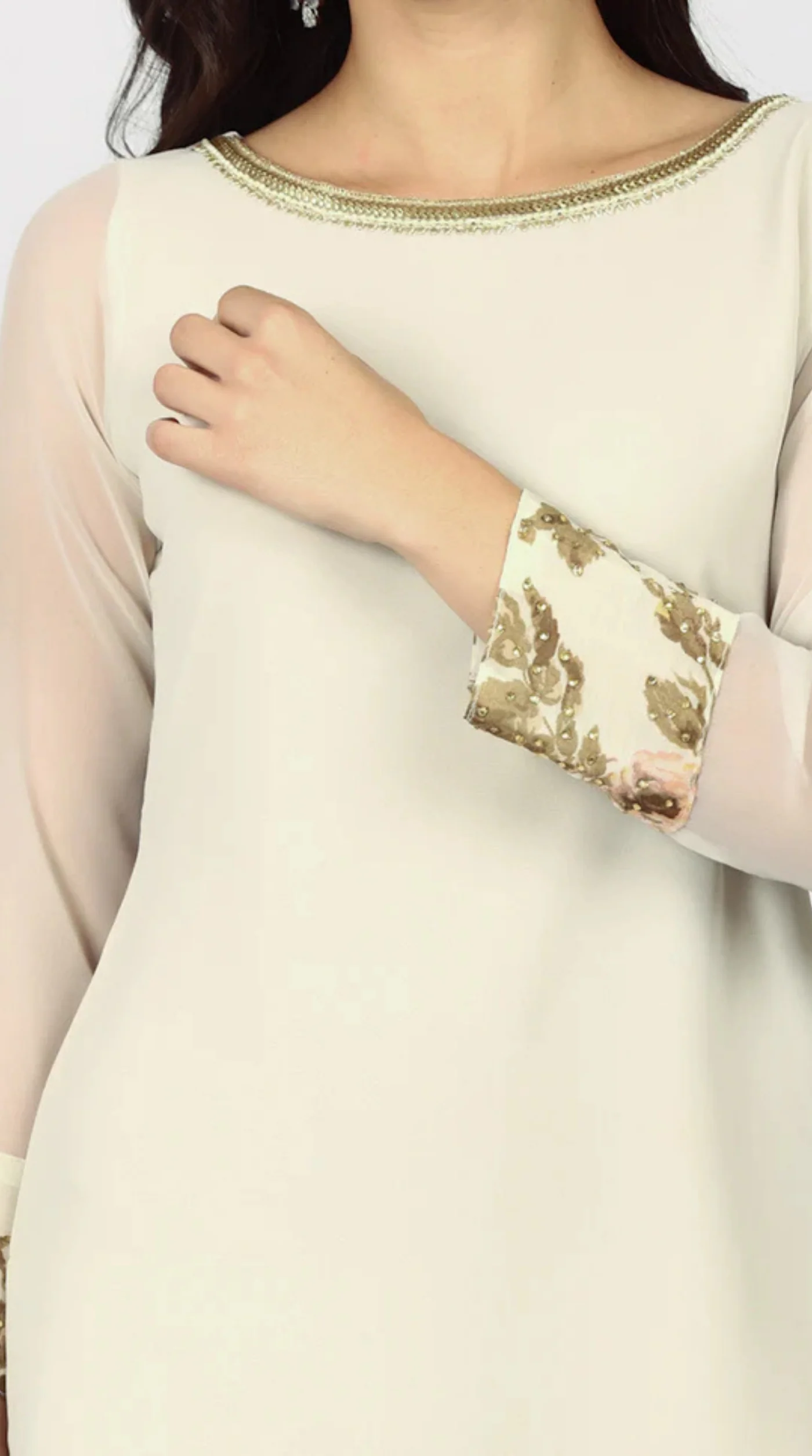 White Georgette Stone Work Suit Set - Image 6