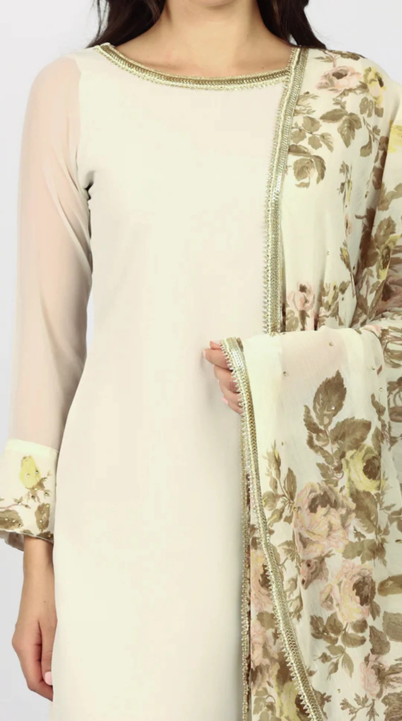 White Georgette Stone Work Suit Set - Image 7