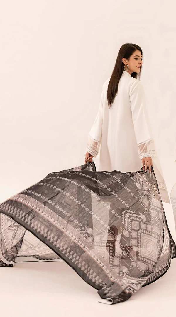 White Khadi Net Embroidered Pakistani Kameez Suit – Mirror & Tilla Work - Image 4