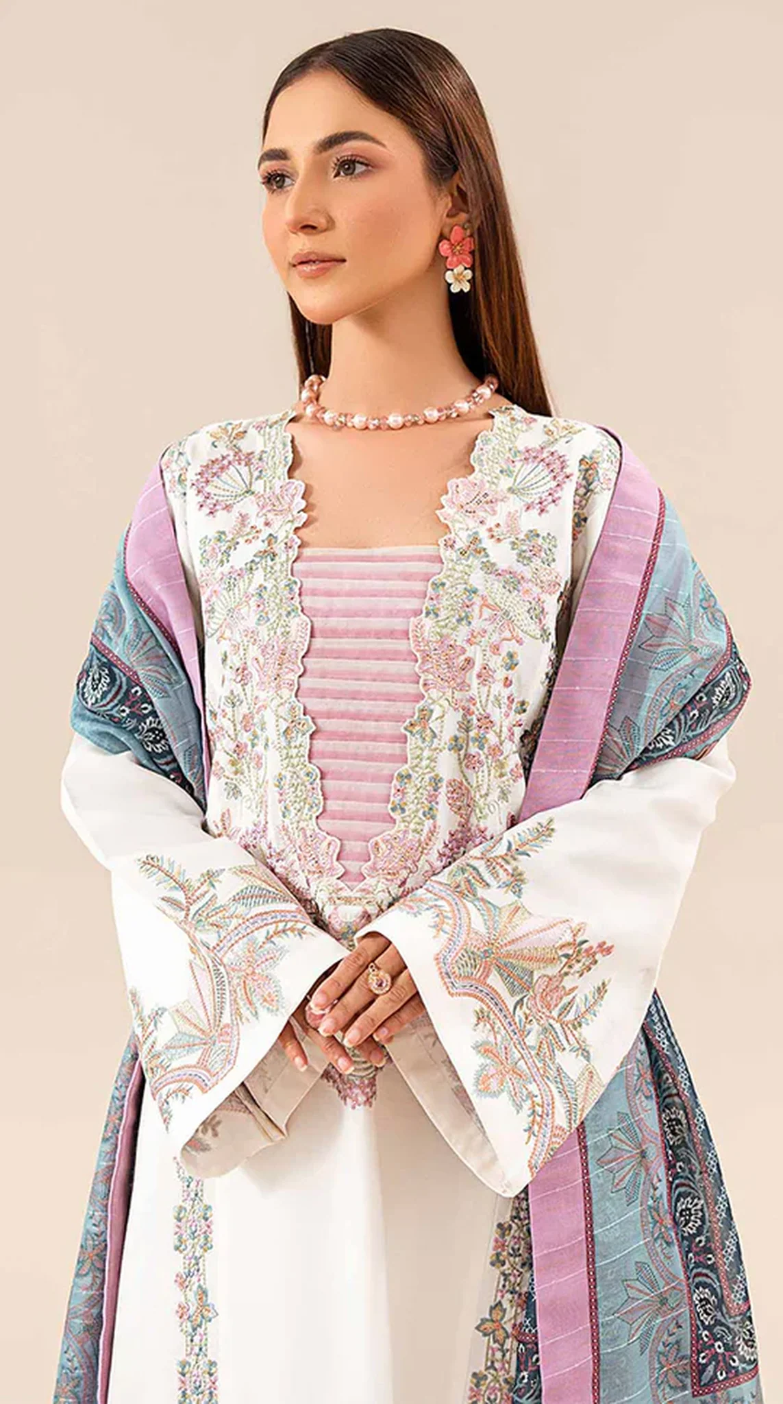 White Lawn Sequin Embroidered Suit Set - Image 3