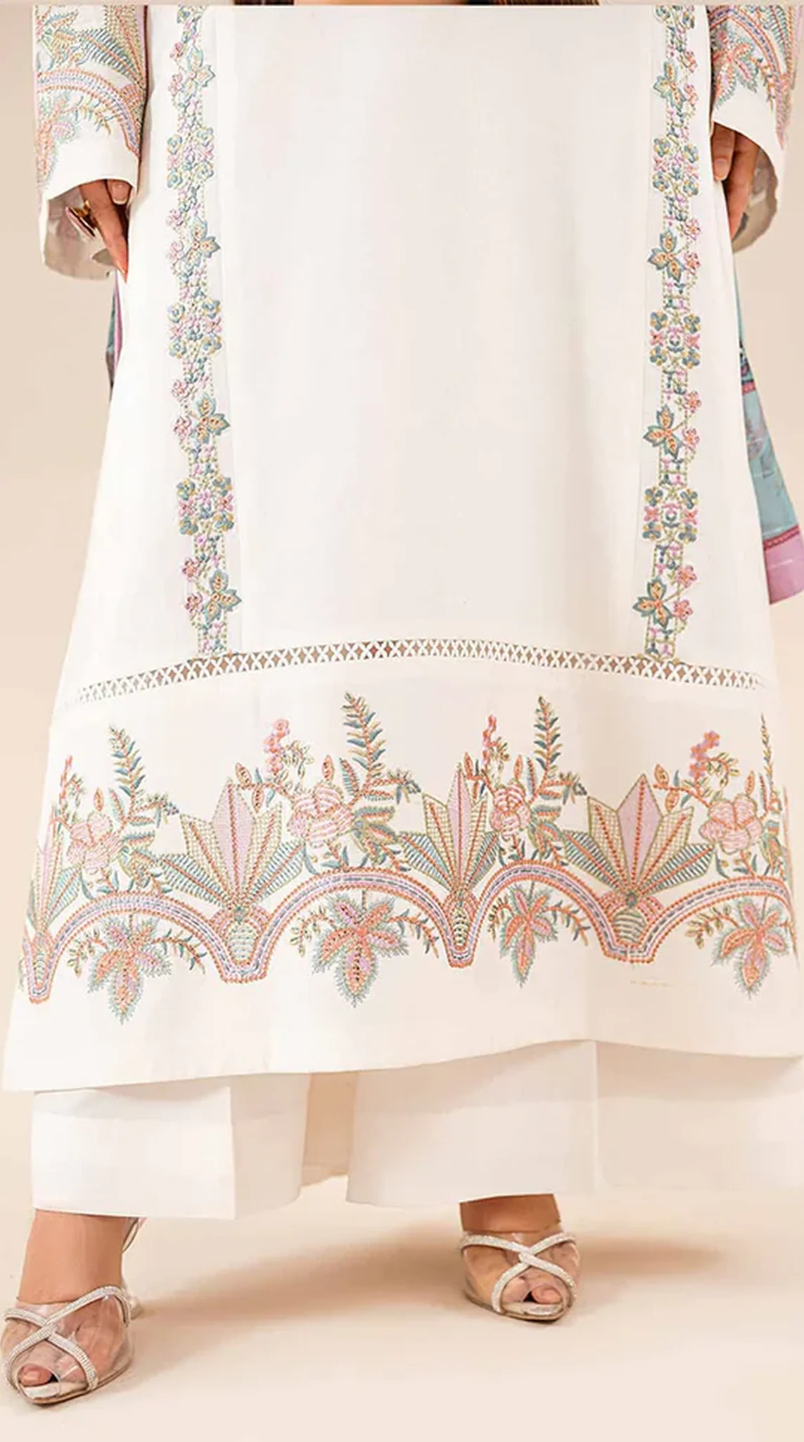 White Lawn Sequin Embroidered Suit Set - Image 4