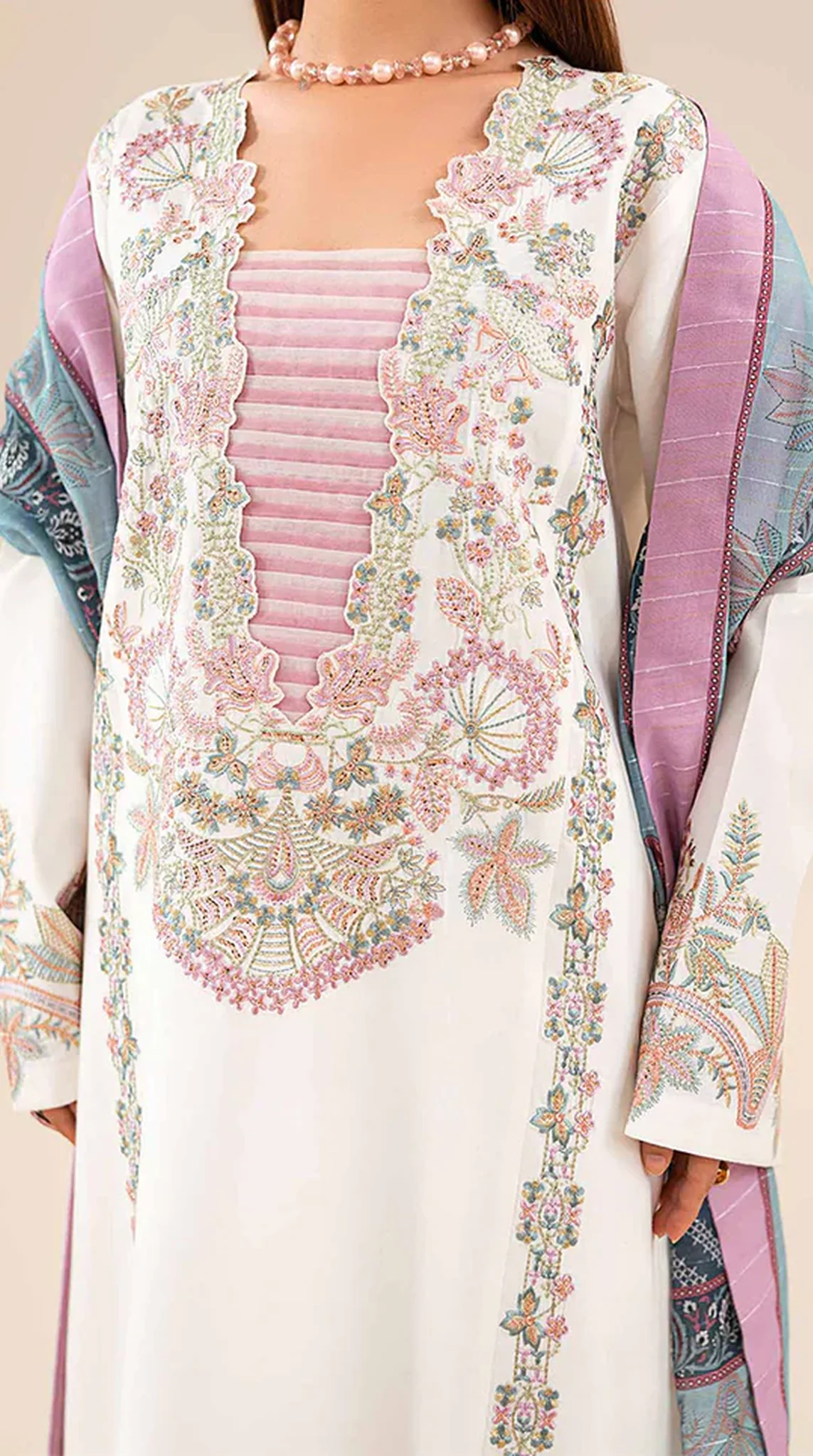 White Lawn Sequin Embroidered Suit Set - Image 5