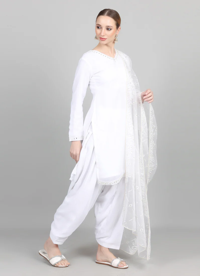 White Organza Embroidered Dupatta Suit Set - Image 3