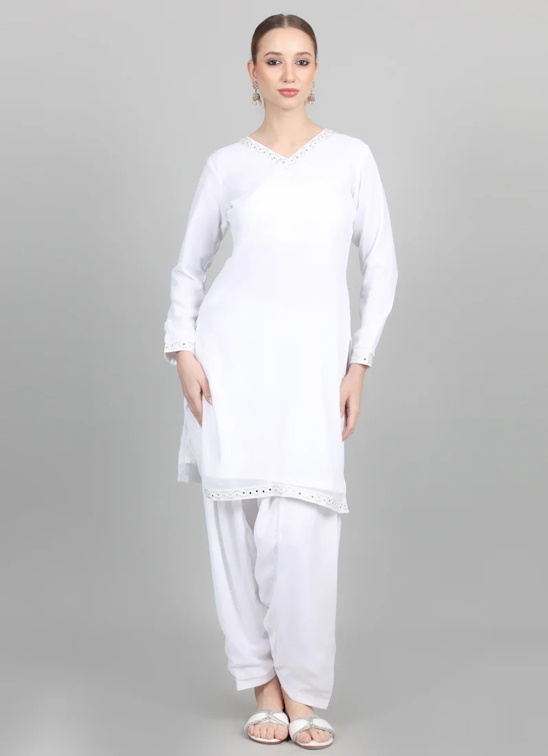 White Organza Embroidered Dupatta Suit Set - Image 4