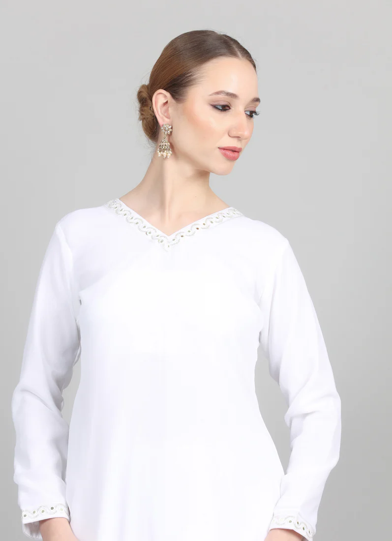 White Organza Embroidered Dupatta Suit Set - Image 6