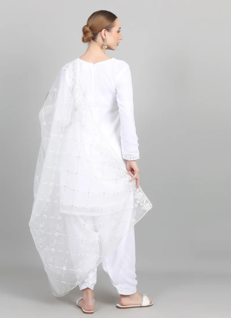 White Organza Embroidered Dupatta Suit Set - Image 7
