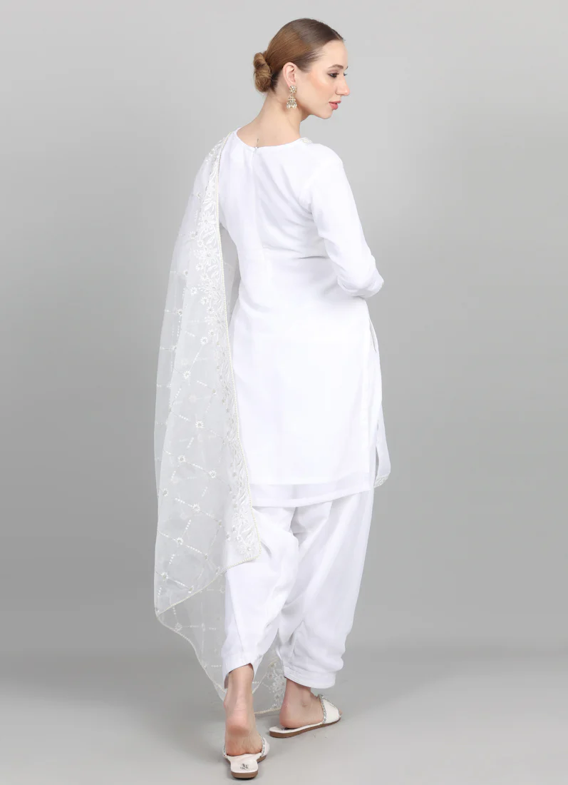 White Organza Embroidered Dupatta Suit Set - Image 8
