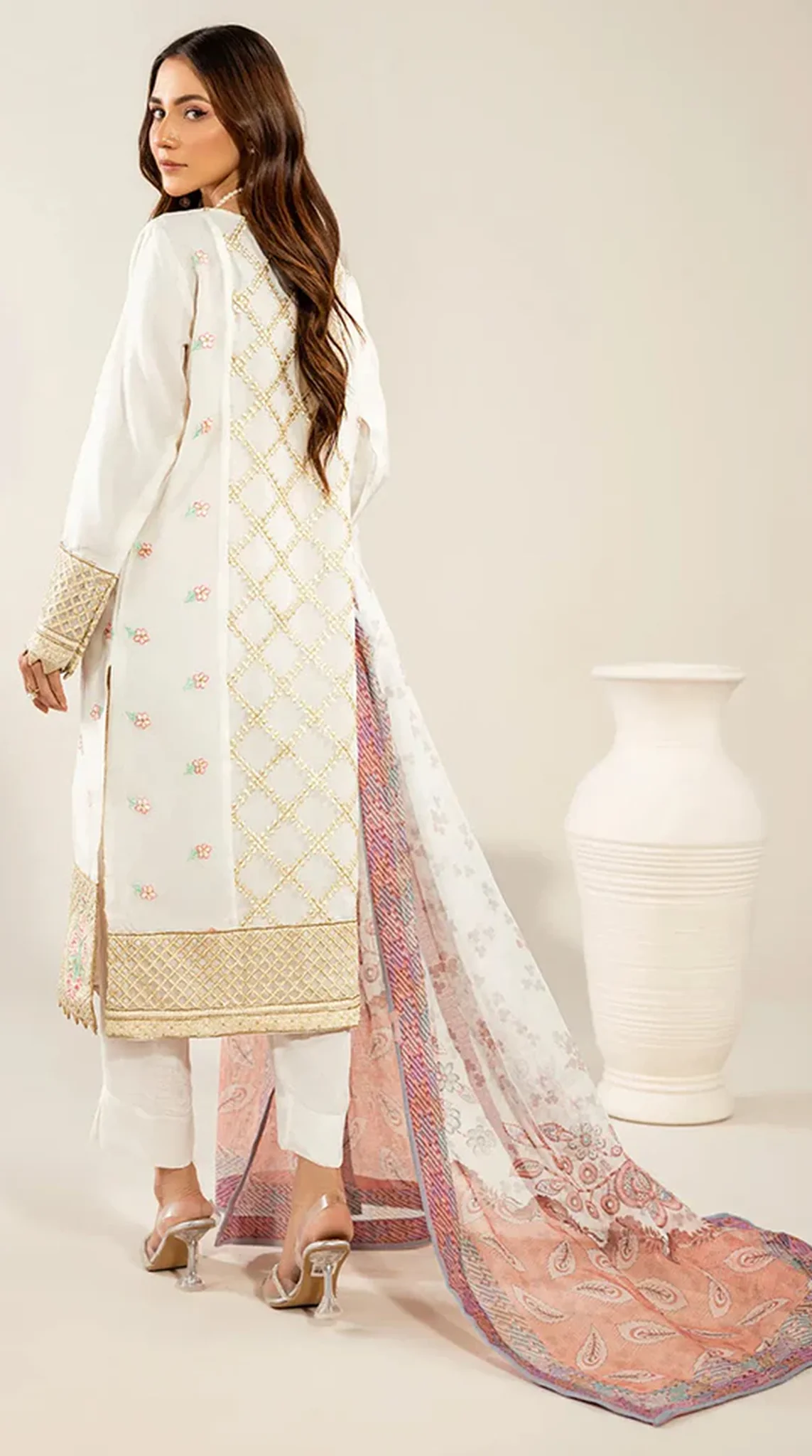 White Organza Embroidered Suit Set - Image 4