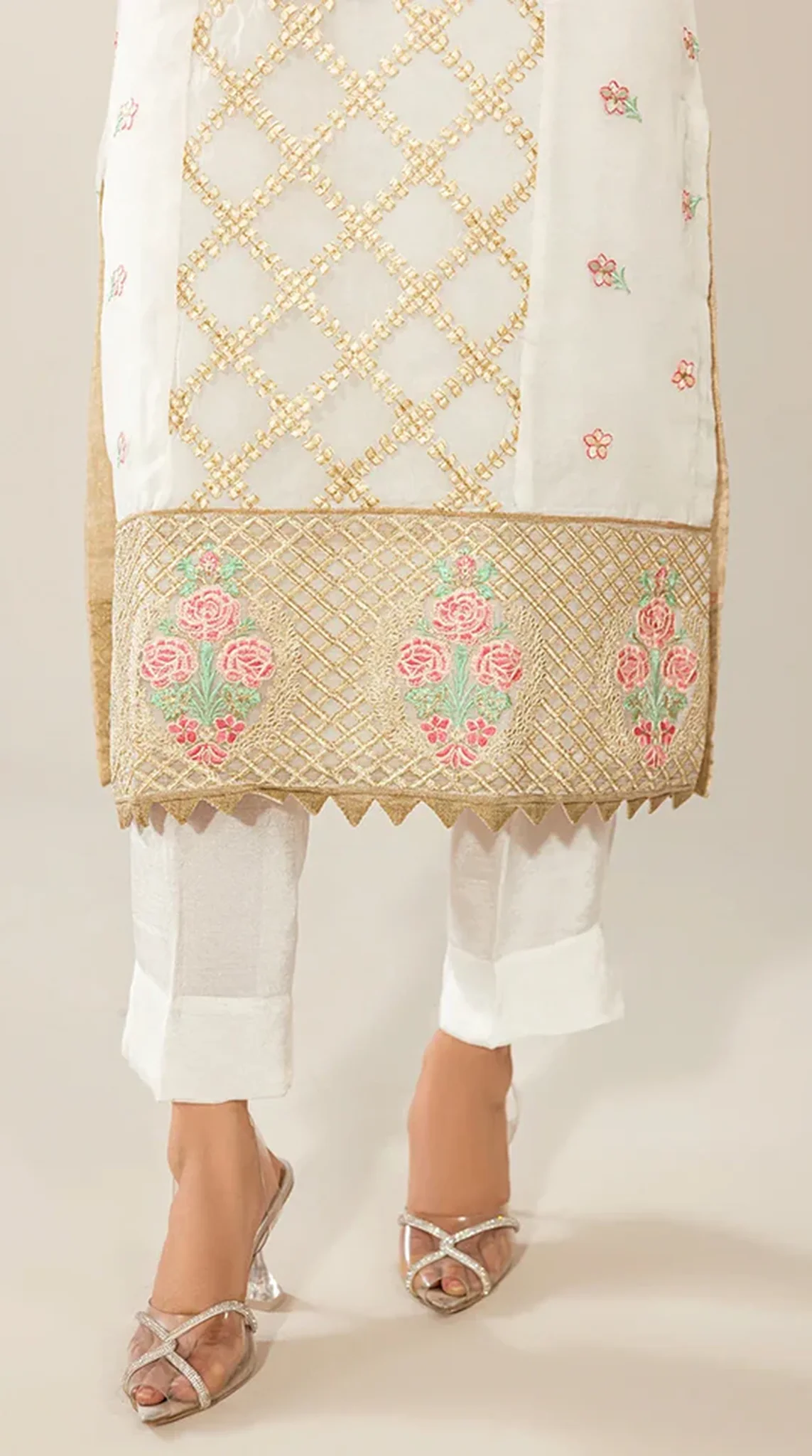 White Organza Embroidered Suit Set - Image 5