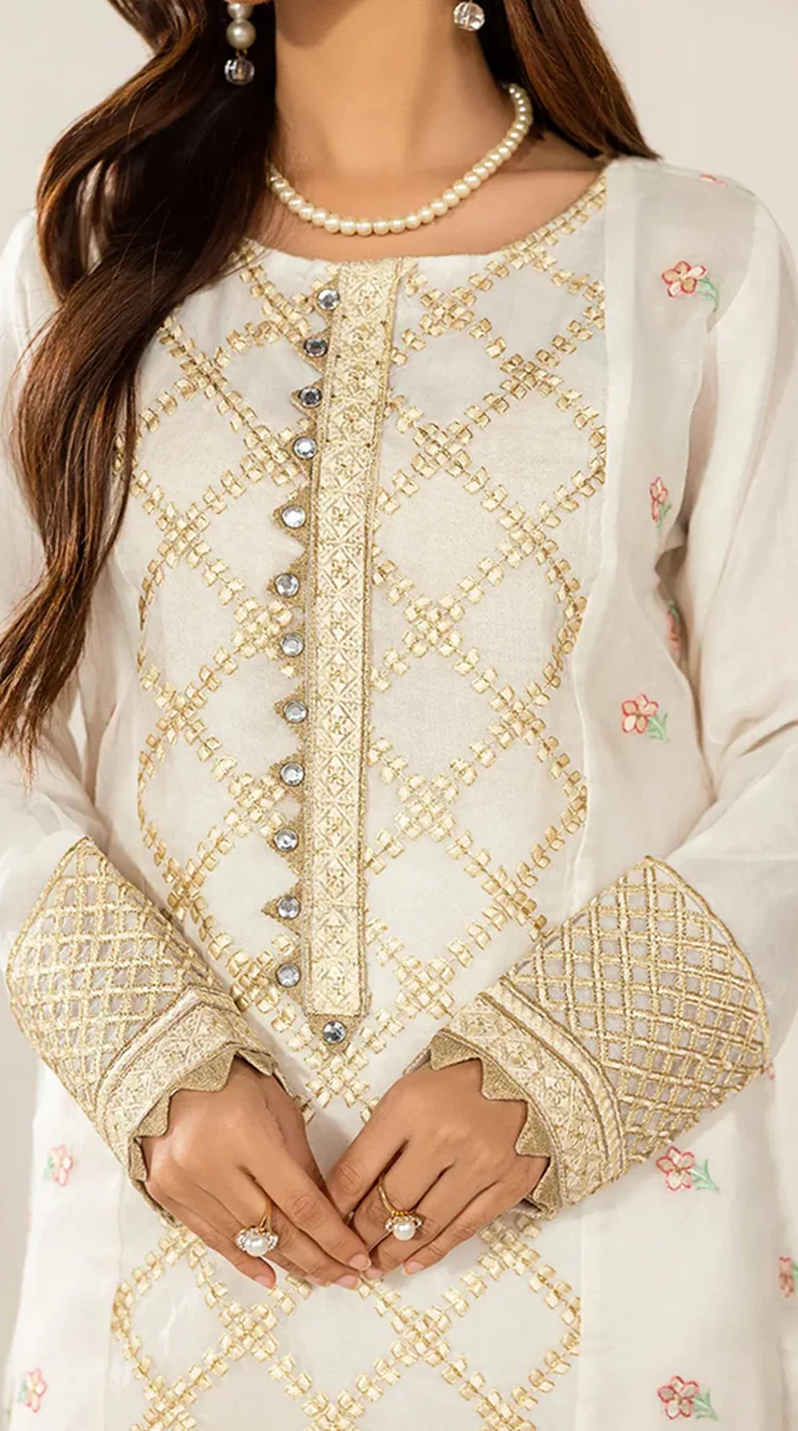 White Organza Embroidered Suit Set - Image 6