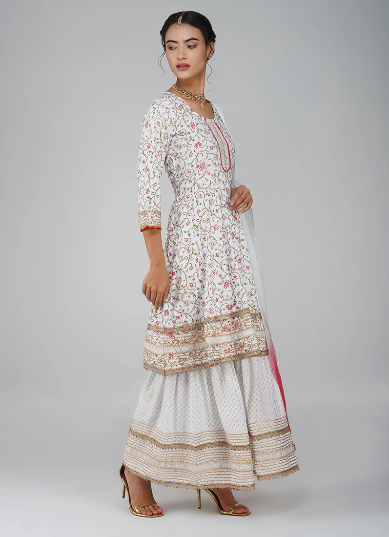 White Rayon Embroidered Peplum Suit Set - Image 3