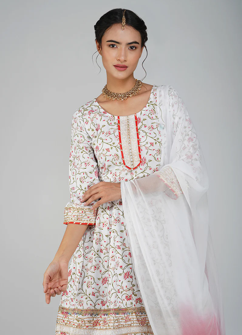 White Rayon Embroidered Peplum Suit Set - Image 4