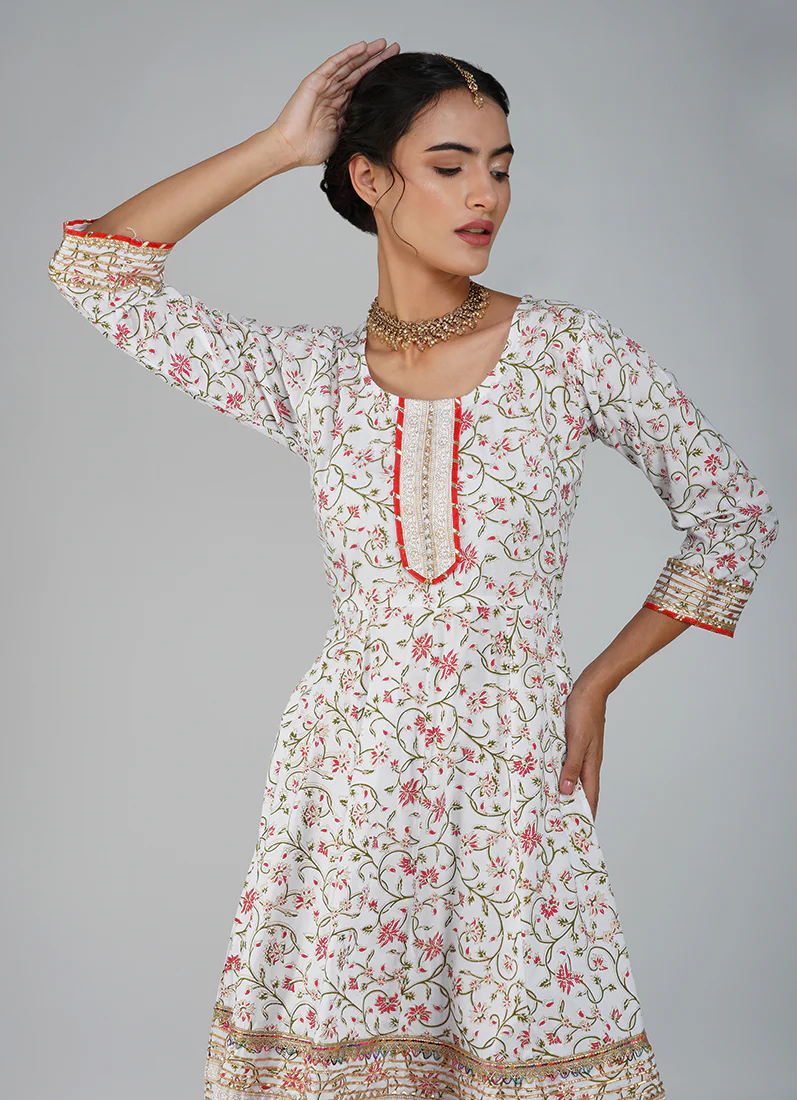White Rayon Embroidered Peplum Suit Set - Image 5