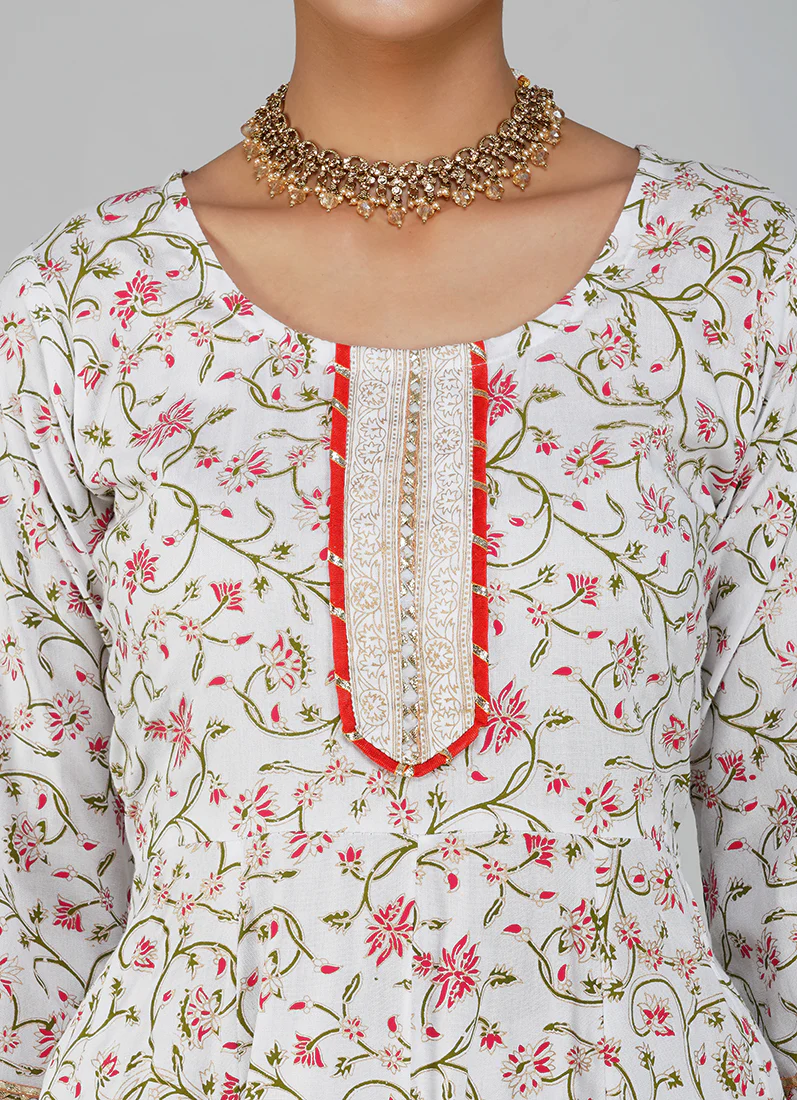 White Rayon Embroidered Peplum Suit Set - Image 6