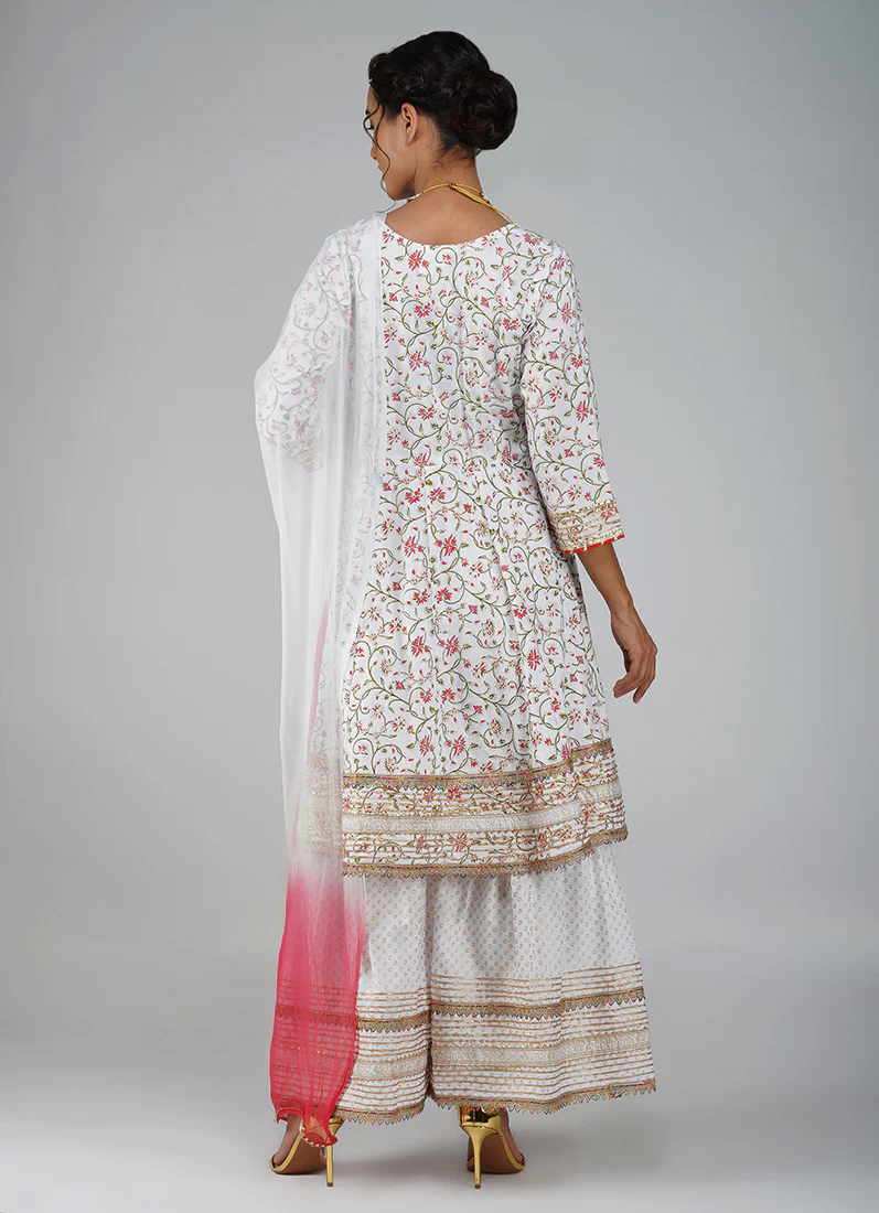 White Rayon Embroidered Peplum Suit Set - Image 7