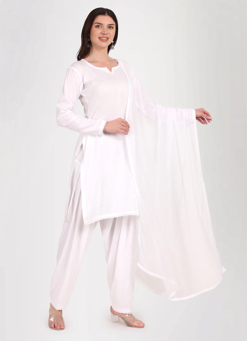 White Rayon Salwar Suit Set - Image 2