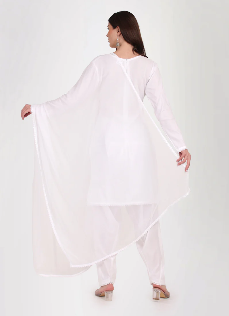White Rayon Salwar Suit Set - Image 4
