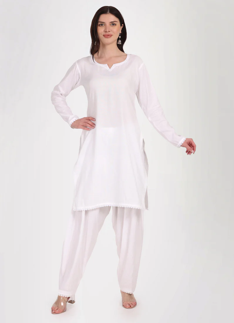 White Rayon Salwar Suit Set - Image 5