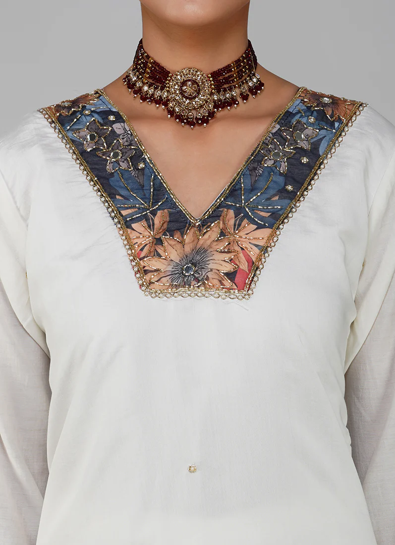 White Silk Embroidered Suit Set - Image 5