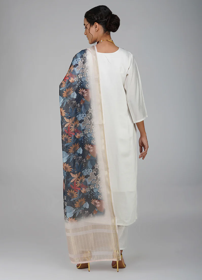 White Silk Embroidered Suit Set - Image 7