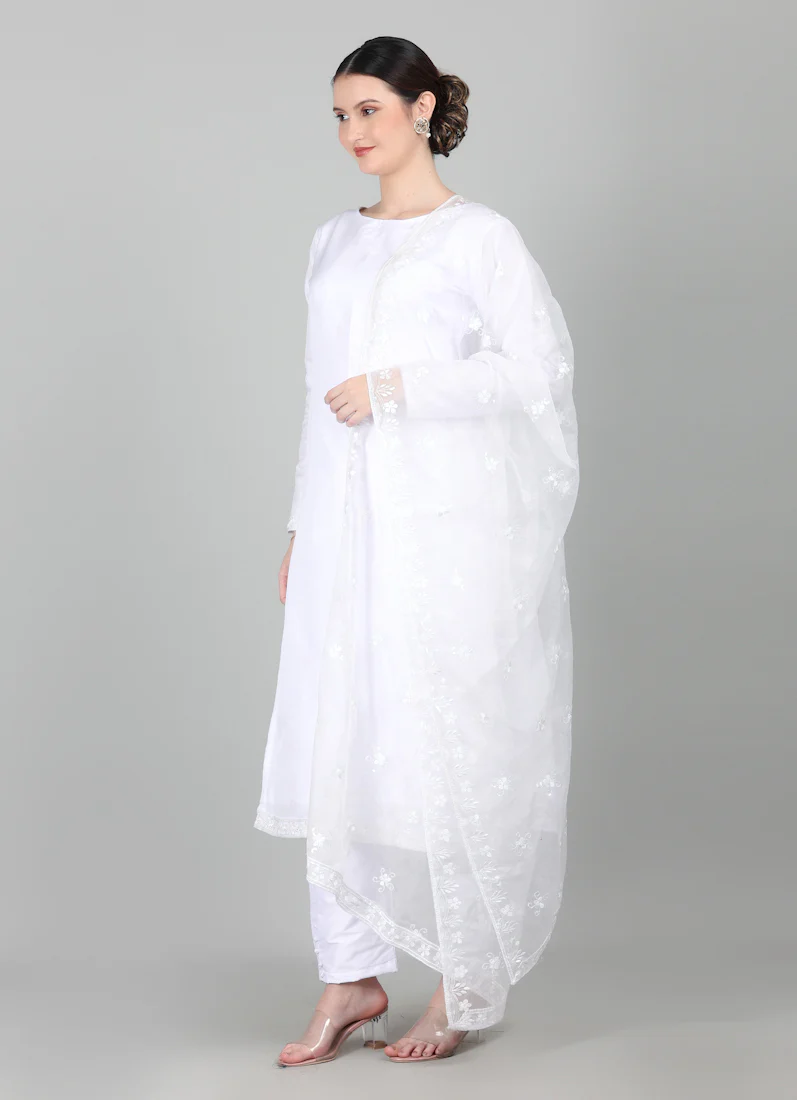 White Taffeta Silk Trouser Suit Set - Image 2