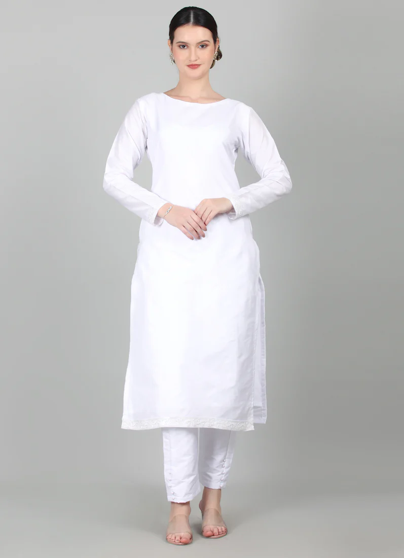 White Taffeta Silk Trouser Suit Set - Image 6