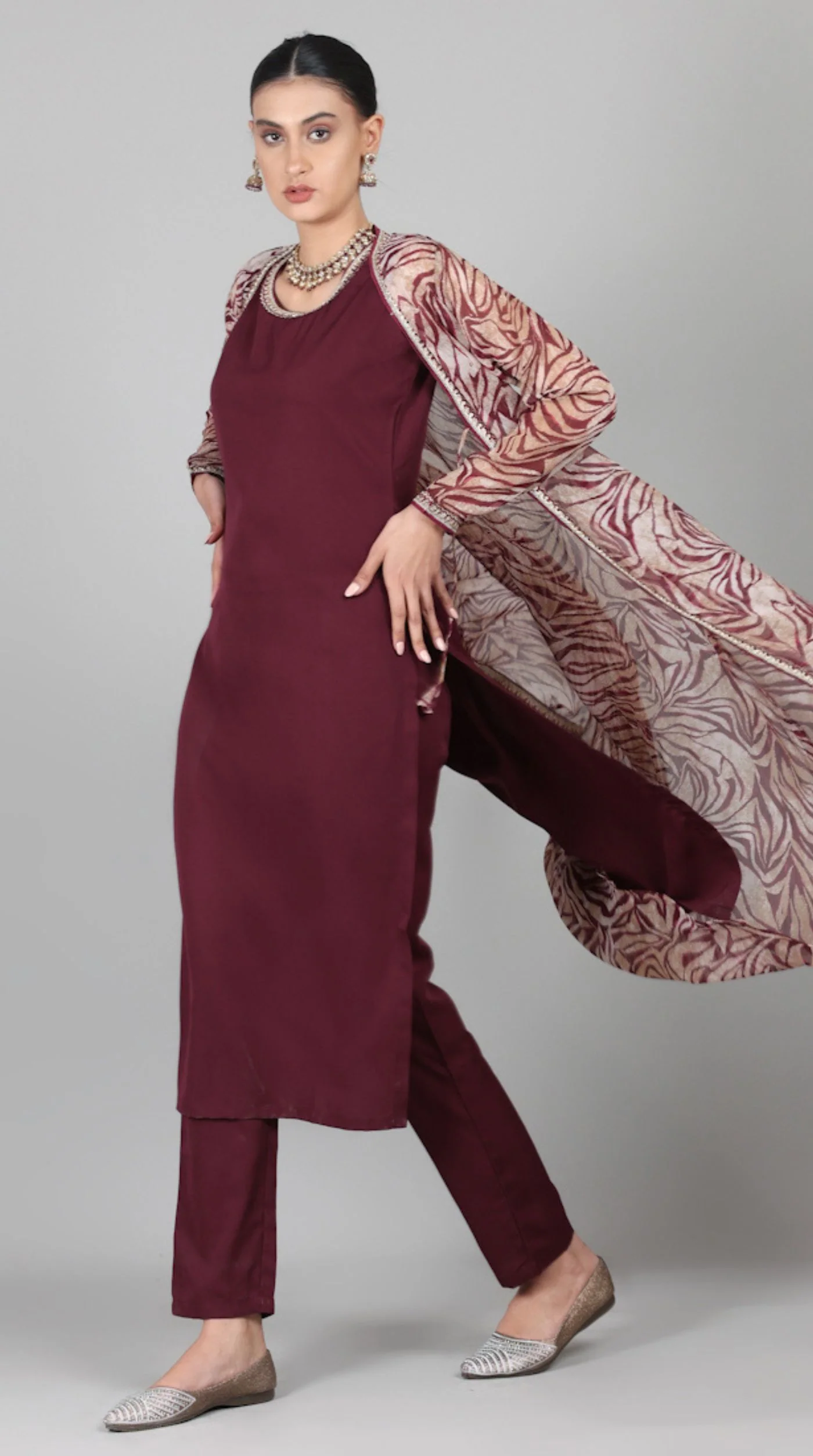 Wine A-line Jacket Style Suit Set - Image 3