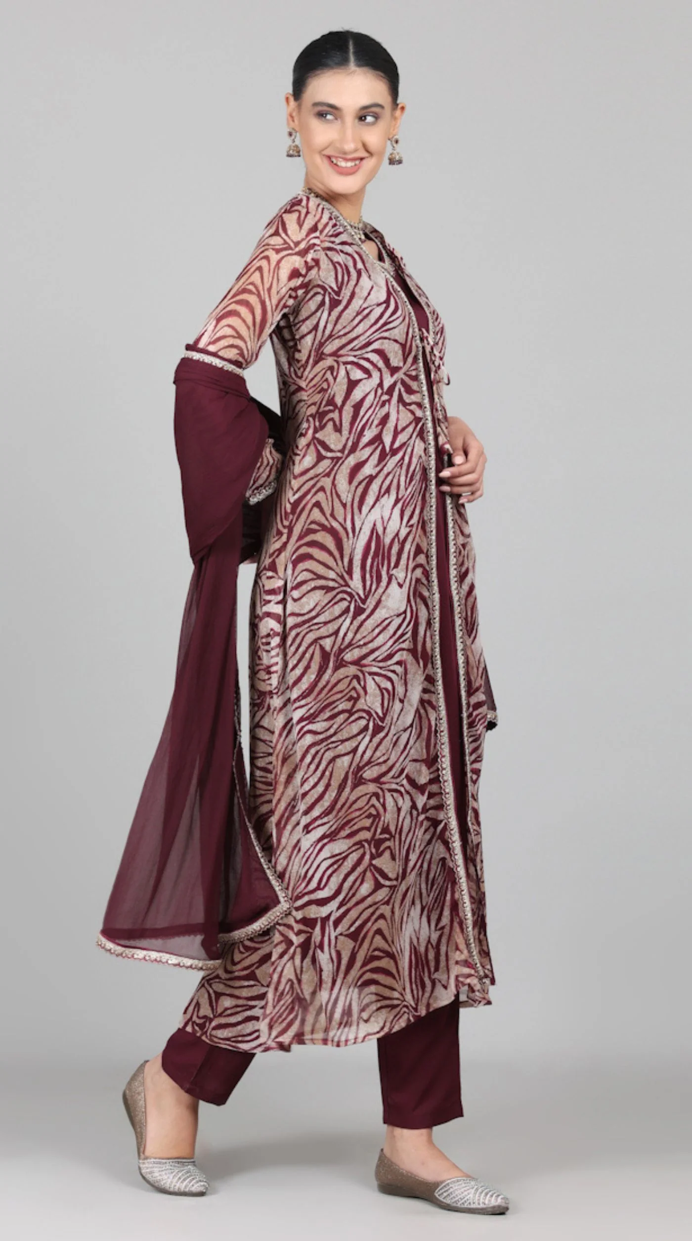 Wine A-line Jacket Style Suit Set - Image 4