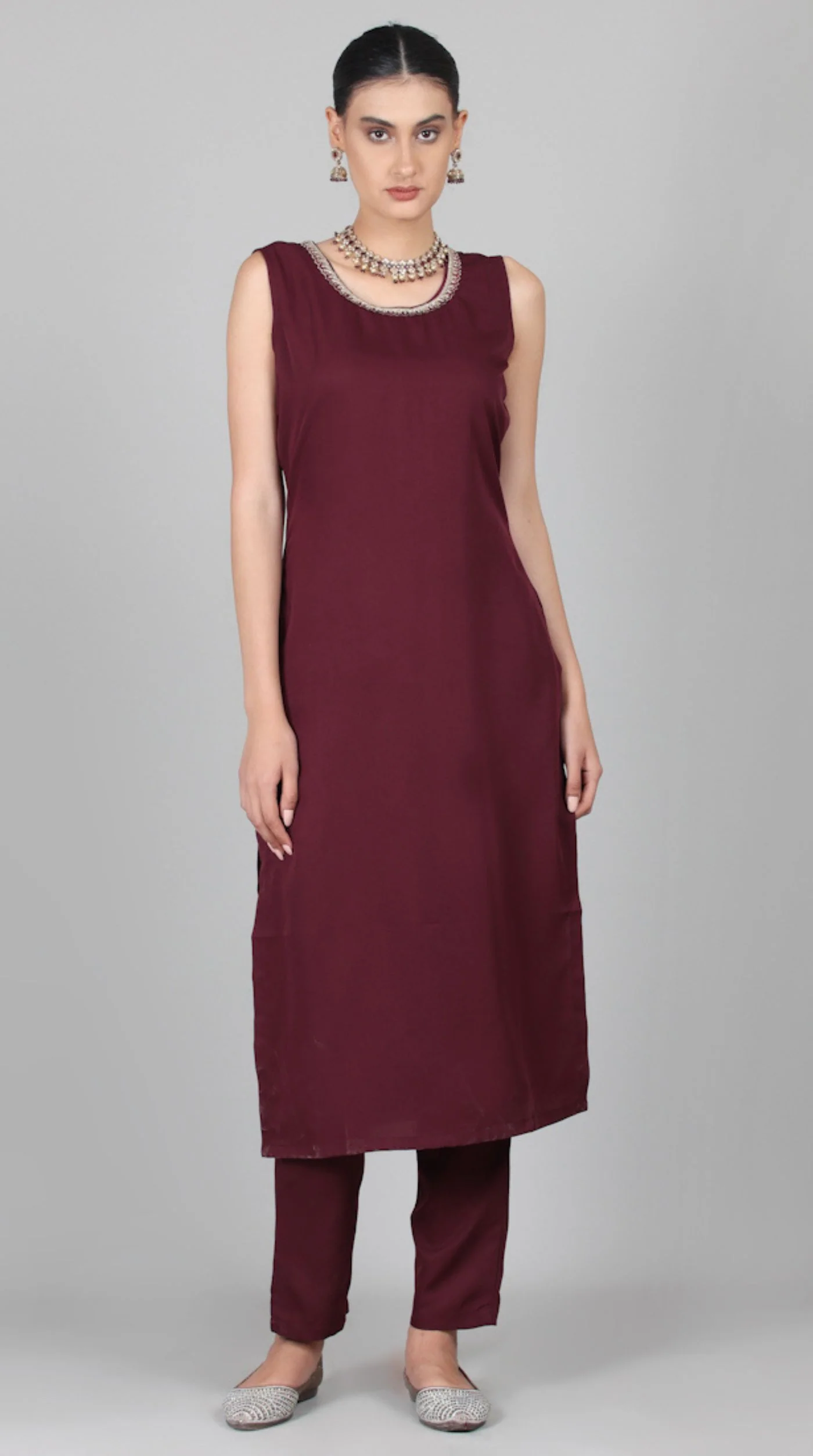 Wine A-line Jacket Style Suit Set - Image 5