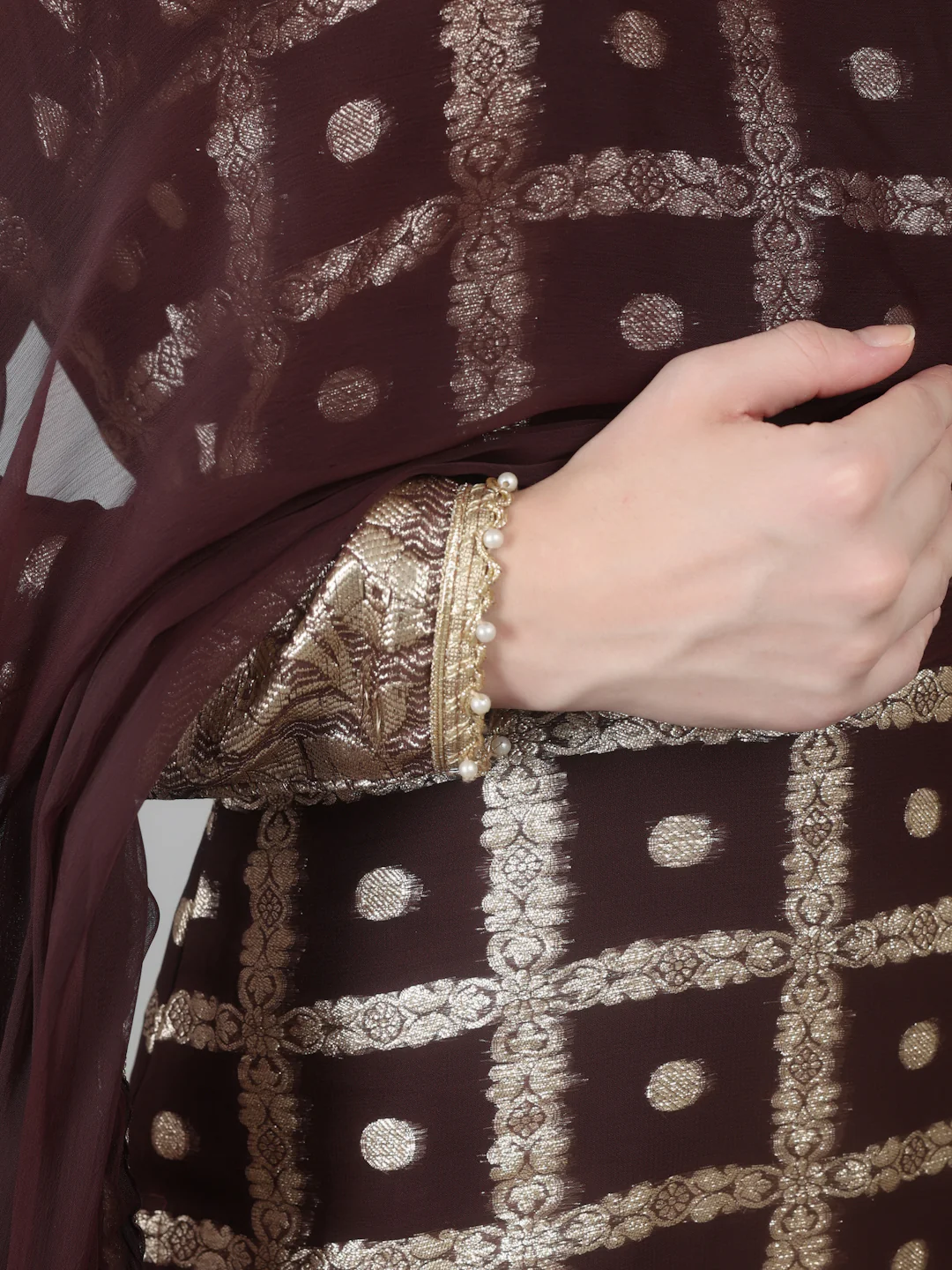 Brown Colour Georgette Jacquard Suit Set - Image 6