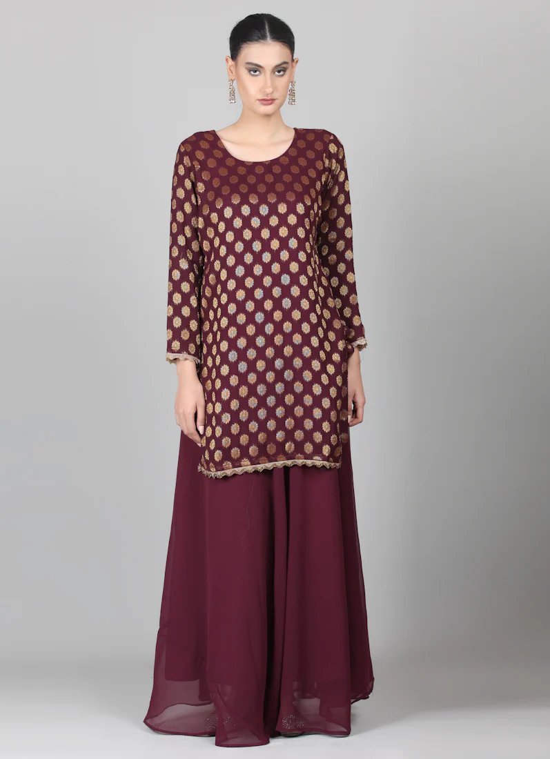 Wine georgette Jacquard Lehenga Set - Image 3