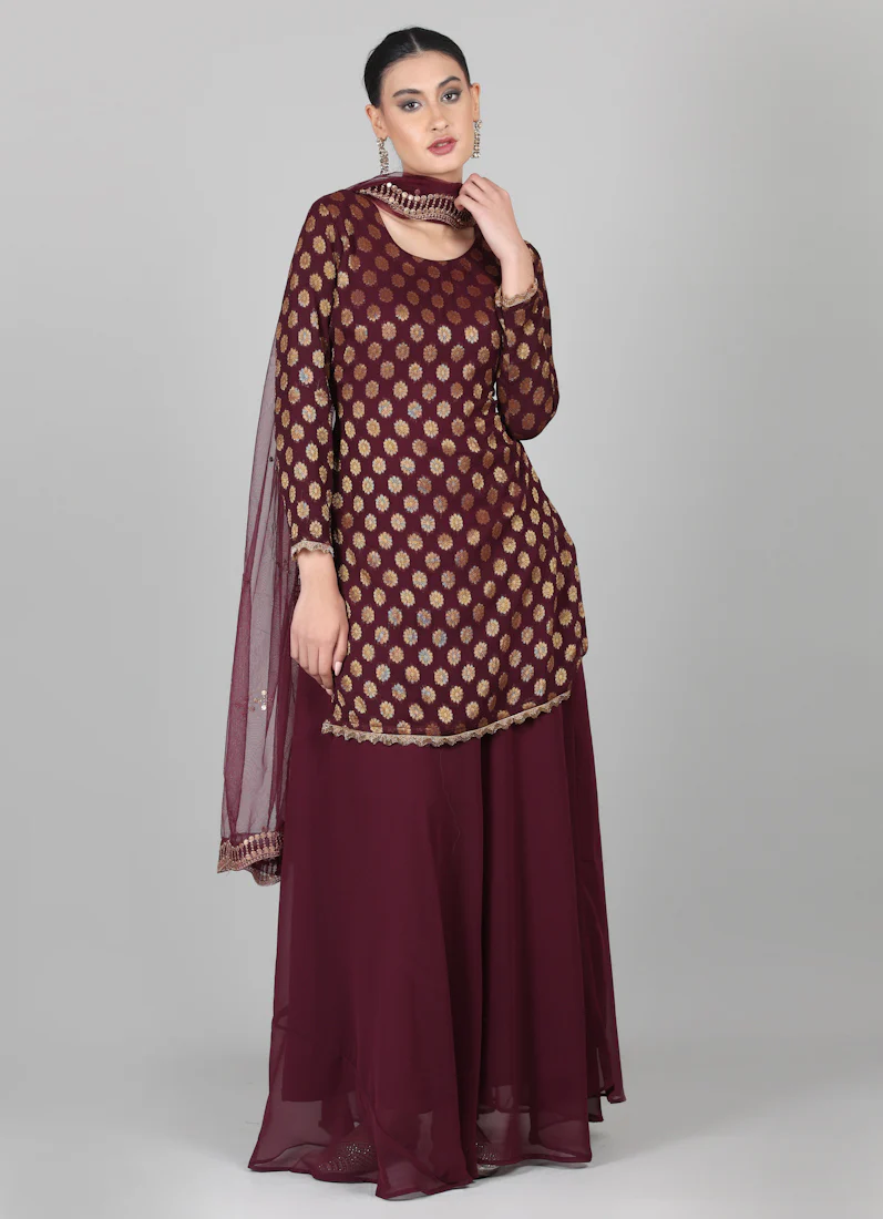 Wine georgette Jacquard Lehenga Set - Image 4