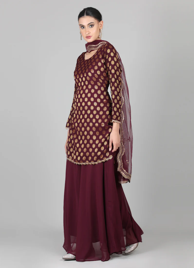 Wine georgette Jacquard Lehenga Set - Image 5